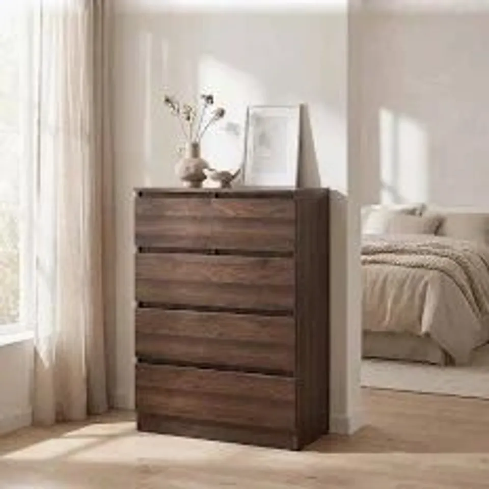 BOXED MALVERN 4 DRAWER CHEST - WALNUT EFFECT VENEER (1 BOX)