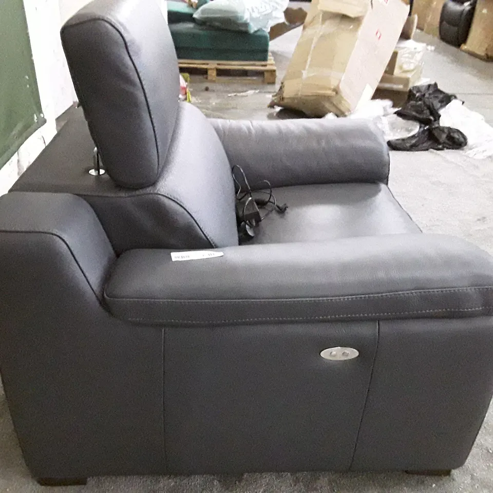 QUALITY ITALIAN LEATHER RICCARDO ELECTRIC RECLINER CHAIR WITH SMALL ARMS - DARK GREY LEATHER