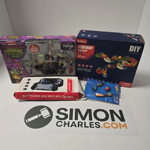 APPROXIMATELY 15 ASSORTED TOYS, GAMES, GIFTS AND NOVELTIES TO INCLUDE TMNT MAKING OF NINJA DONATELLO, SEDOLA SLIDEAWAY TOYS, SWITCH CASE, ETC - COLLECTION ONLY