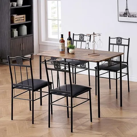BOXED VECELO DINING TABLE SET WITH 4 CHAIRS - RETRO BROWN (1 BOX)