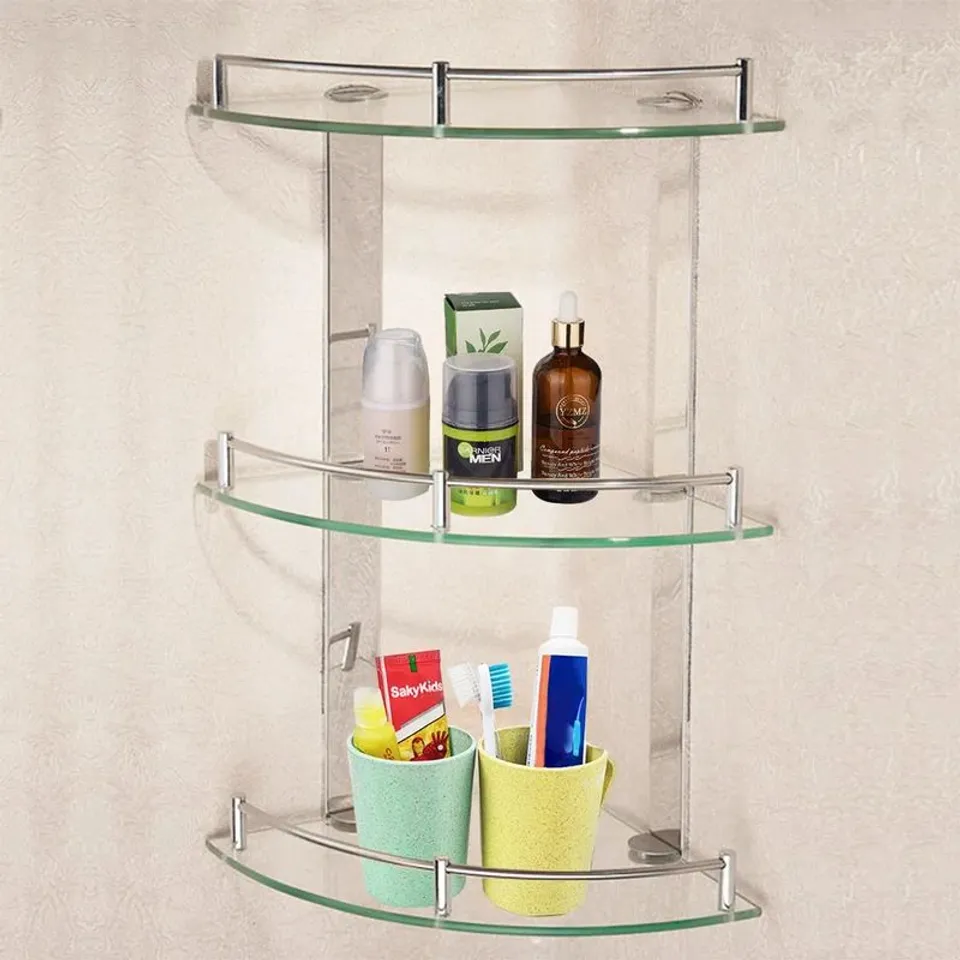 BOXED 3 KELLYVILLE 3 PIECE BATHROOM GLASS SHELF (1 BOX)