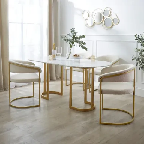 BOXED SASCHA 6 SEATER OVAL DINING TABLE, MARBLE (2 BOXES)