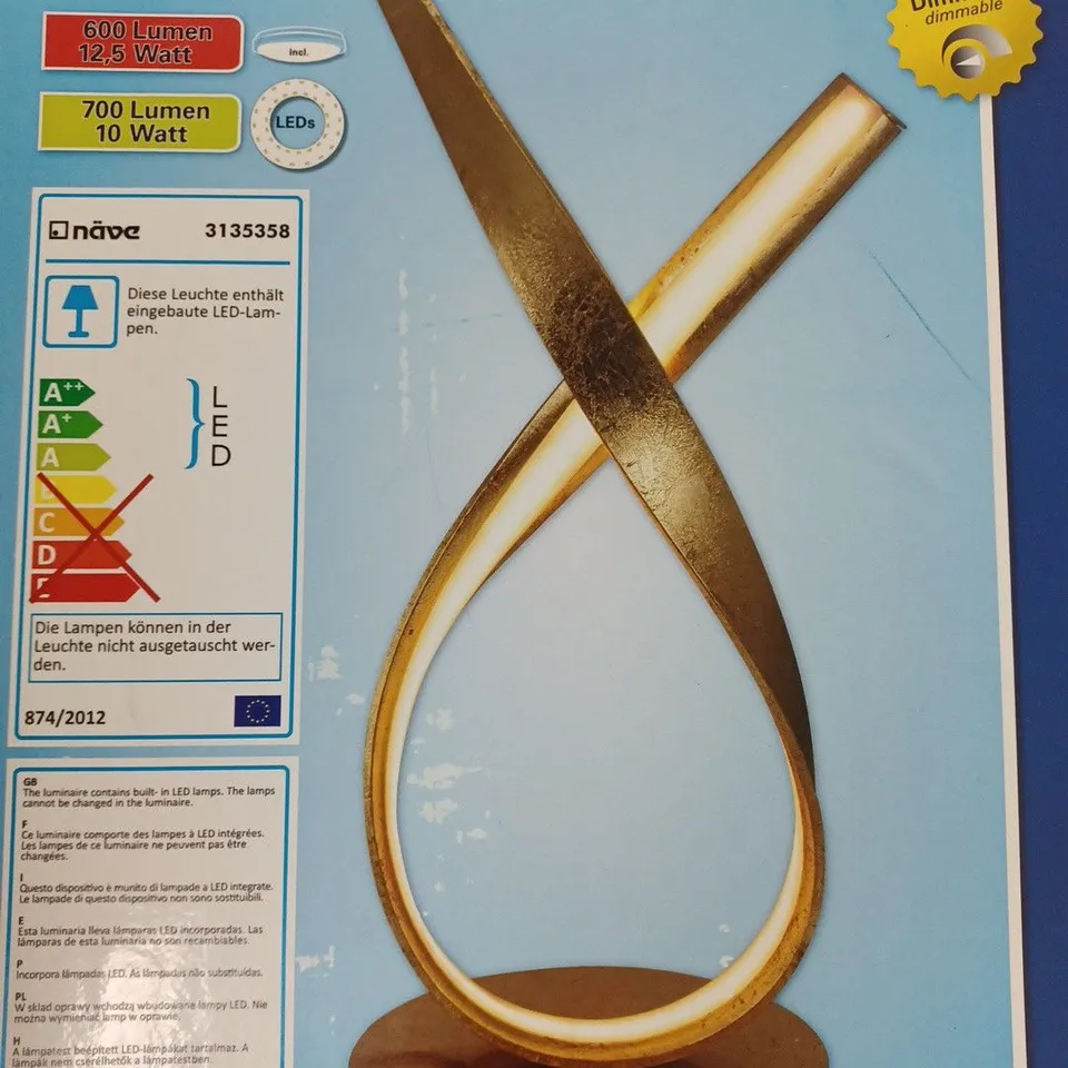 BOXED NAEVE CANORA GREY MODERN LED GOLD TABLE LAMP