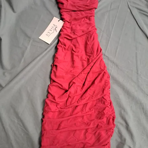 OH POLLY RUCHED SPAGHETTI STRAP BODYCON DRESS, RED - SIZE 4