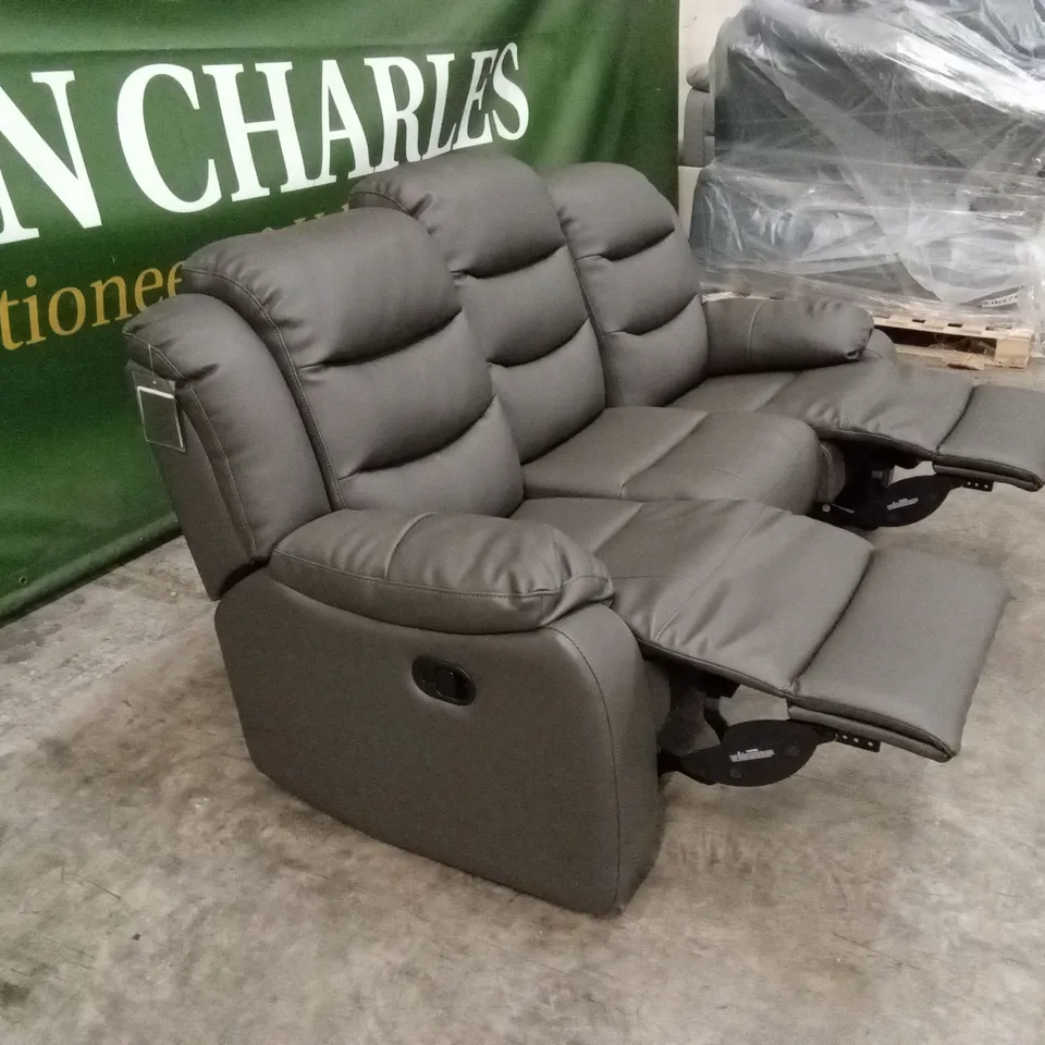 ROTHBURY LUXURY FAUX LEATHER HIGH BACK 3 SEATER MANUAL RECLINER SOFA - CHARCOAL RRP £729