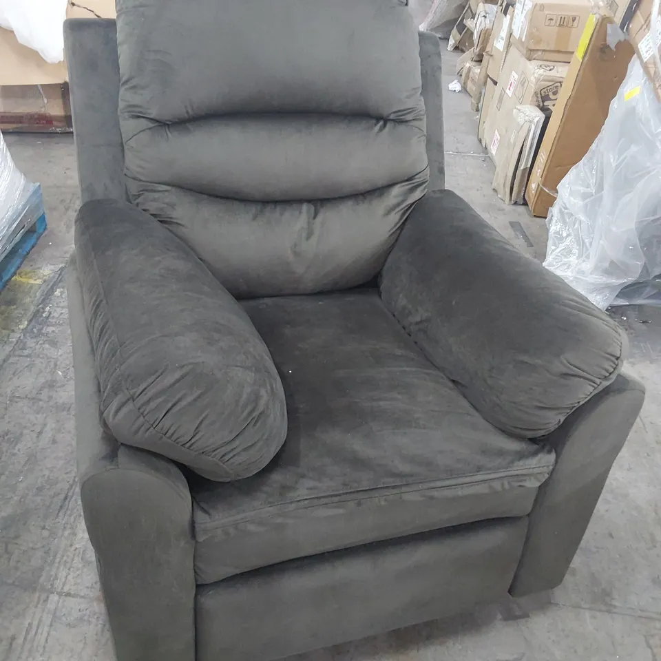 DESIGNER MANUAL RECLINING EASY CHAIR CHARCOAL PLUSH FABRIC 