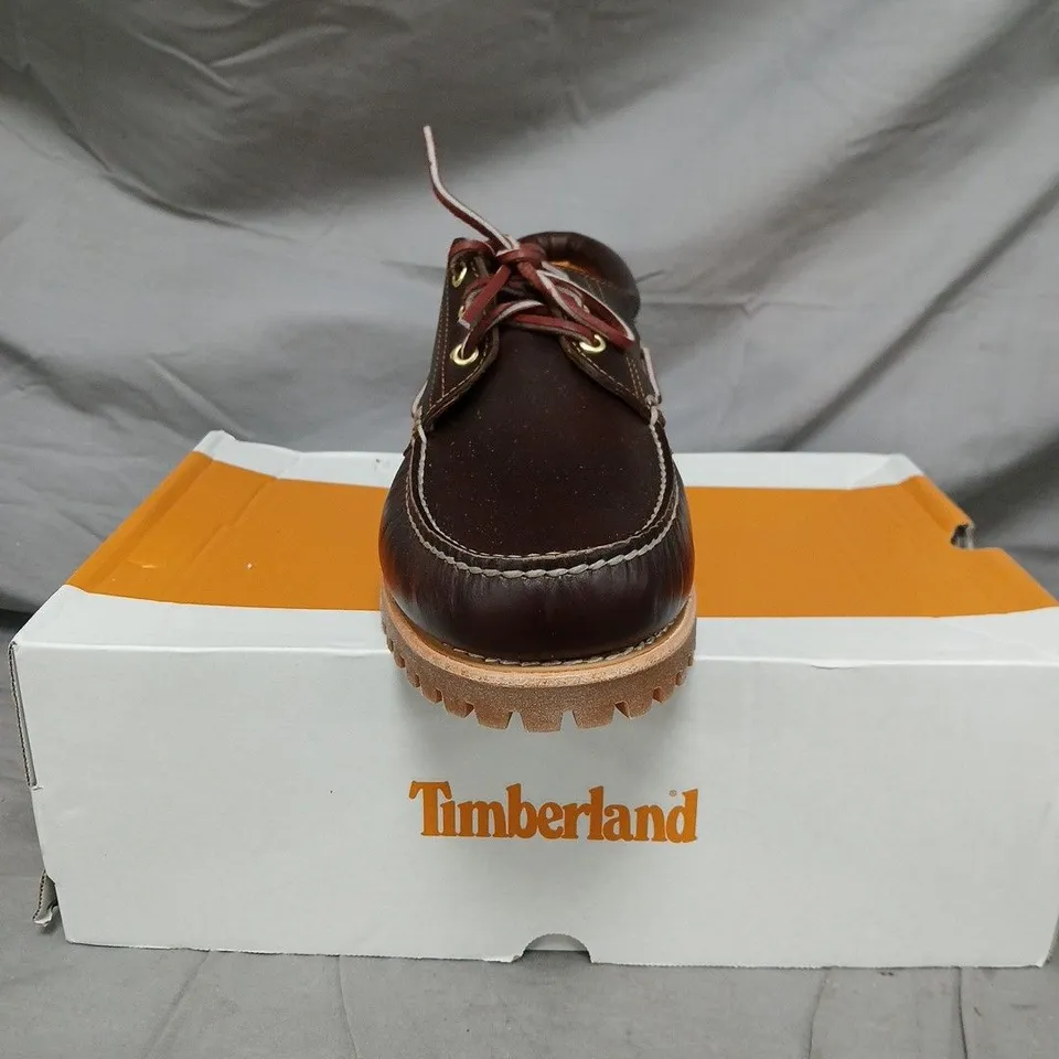 TIMBERLAND LEATHER MOC TOE BOOTS – DARK BROWN, MEN’S FOOTWEAR - SIZE 12.5