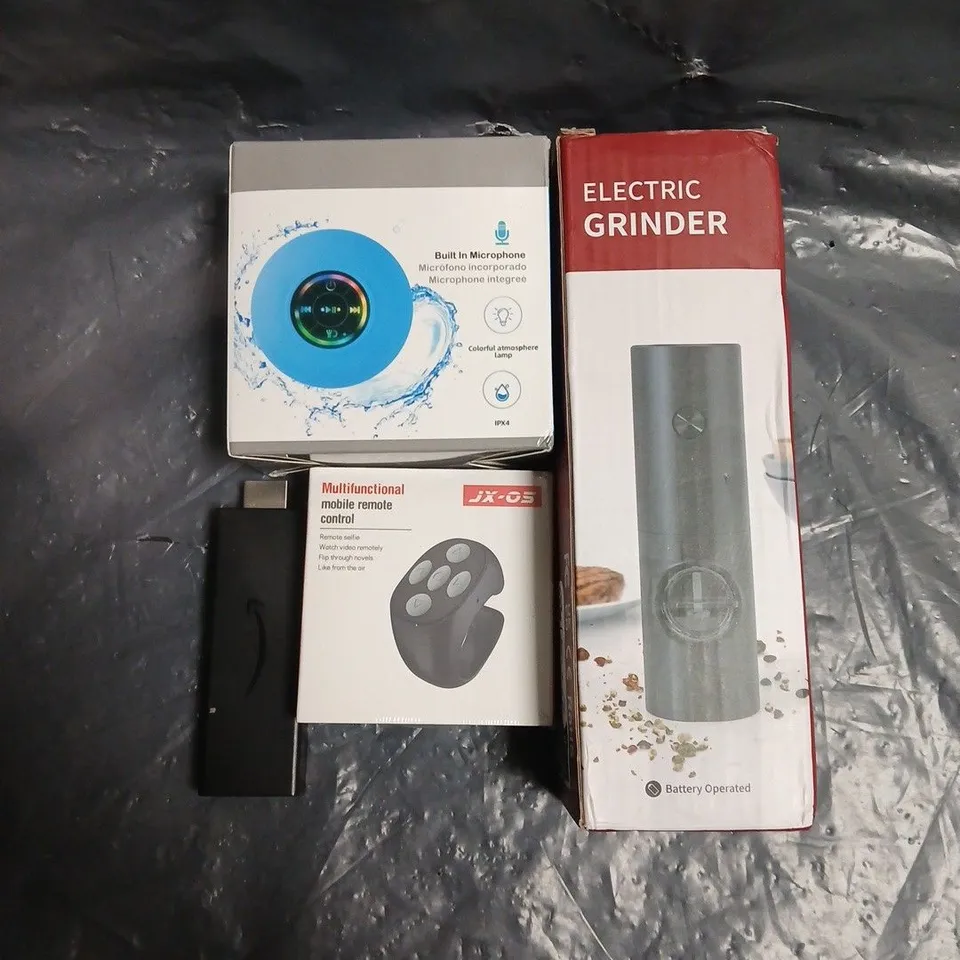 APPROXIMATELY 10 ASSORTED ELECTRICAL PRODUCTS TO INCLUDE ELECTRIC GRINDER, MOBILE REMOTE CONTROL, WIRELESS SPEAKER ETC 