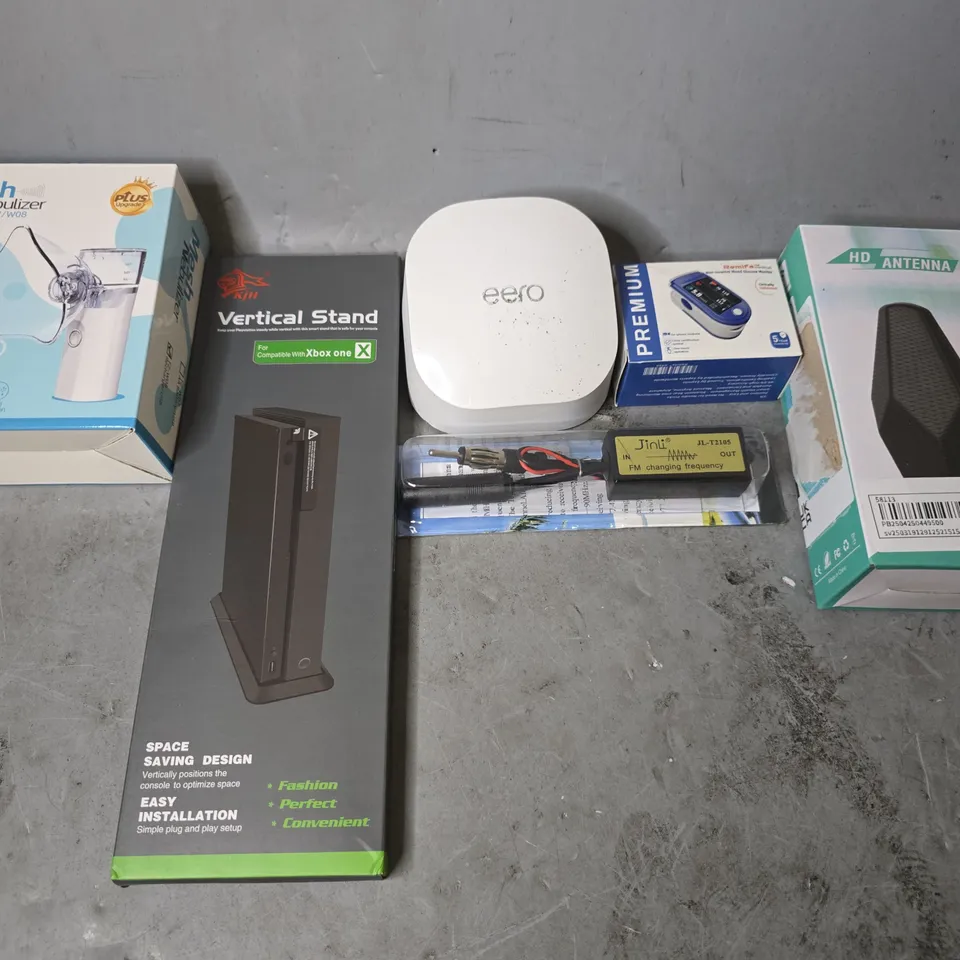 APPROXIMATELY 15 ASSORTED ITEMS TO INCLUDE - HD ANTENNA , MESH NEBULIZER , VERTICAL STAND FOR XBOX ONE ETC