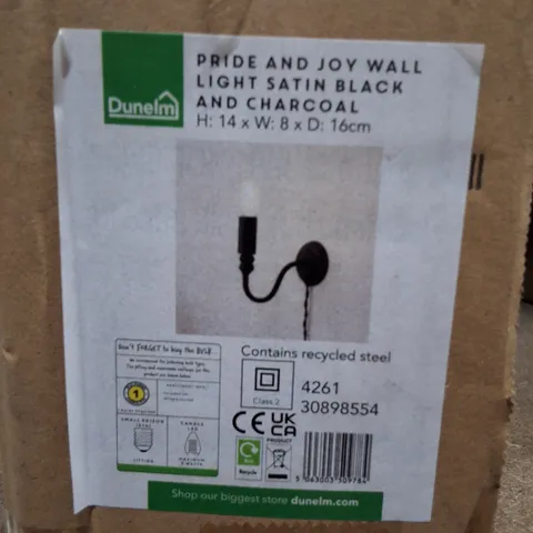 BOXED DUNELM PRIDE AND JOY WALL LIGHT β SATIN BLACK & CHARCOAL