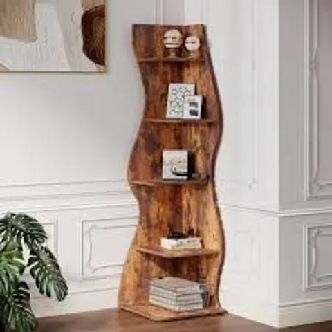 BOXED MODERN 5-TIER WALL CORNER BOOKSHELF BOOKCASE - BROWN (1 BOX)
