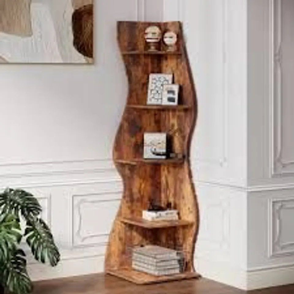 BOXED MODERN 5-TIER WALL CORNER BOOKSHELF BOOKCASE - BROWN (1 BOX)