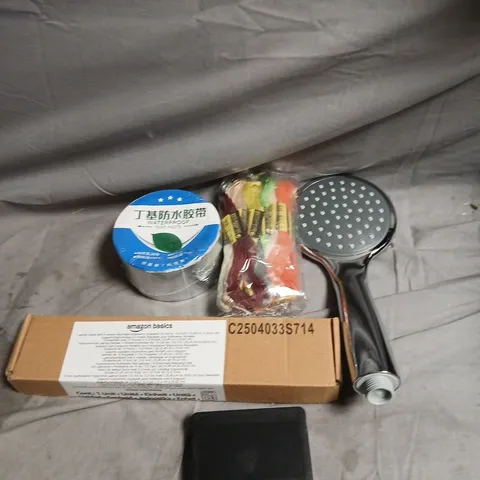 APPROXIMATEY 15 HOUSEHOLD ITEMS TO INCLUDE SEWIN THREADS, WATERPROOF TAPE PASTE AND A SHOWER HEAD