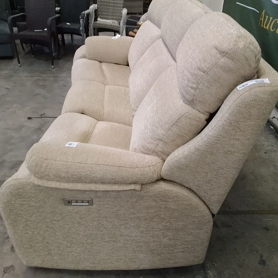 QUALITY DESIGNER G-PLAN KINGSBURY 3 SEATER (CURVED) ELECTRIC RECLINER DBL SOFA - BOUCLE JUTE FABRIC 