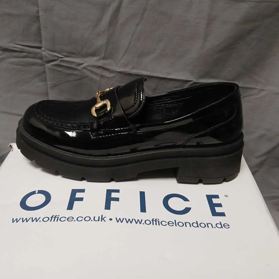OFFICE LONDON BLACK PATENT SNAFFLE LOAFERS, UK 6 (EU 39)