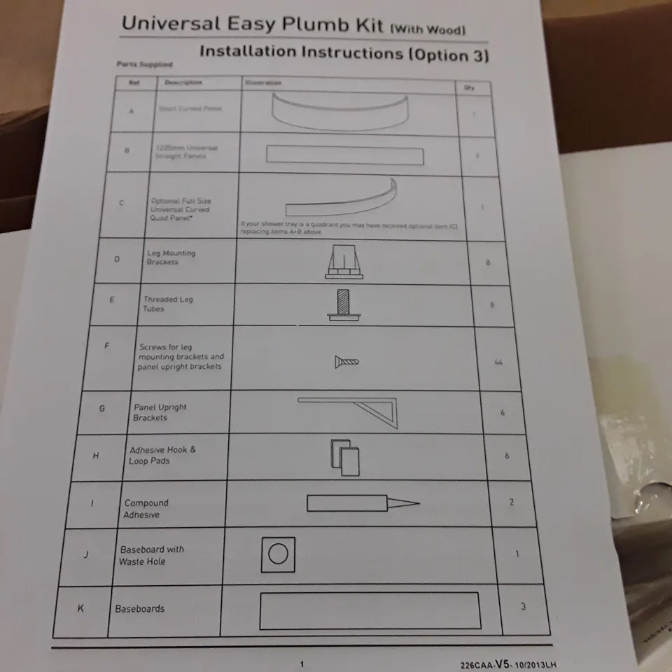 BOXED UNIVERSAL EASY PLUMB KIT WITH WOOD