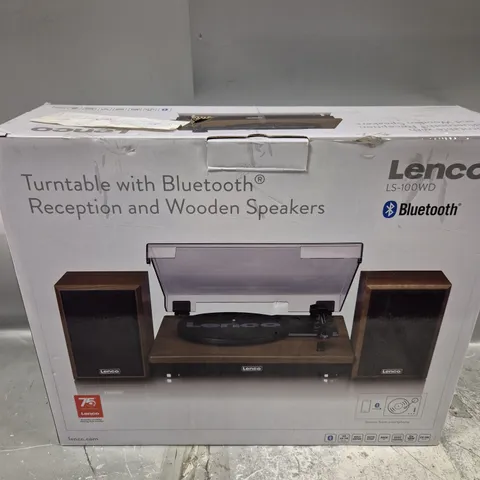 BOXED LENCO LS-100WD BELT DRIVE TURNTABLE WITH WOODEN SPEAKERS