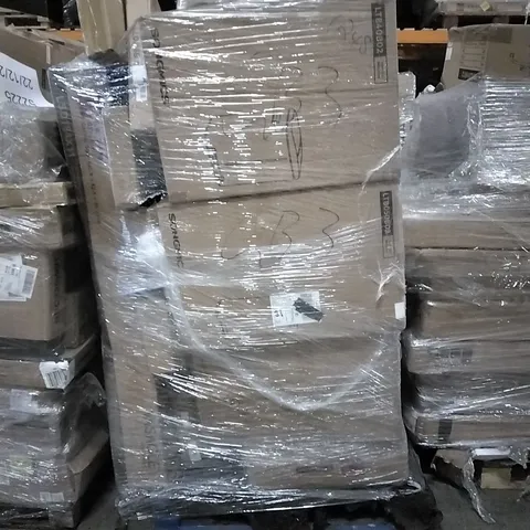 PALLET OF HOUSEHOLD ITEMS TO INCLUDE TRASH CAN, CORNER BRACKET,  BED TRAY TABLE AND OTHER ASSORTED ITEMS...