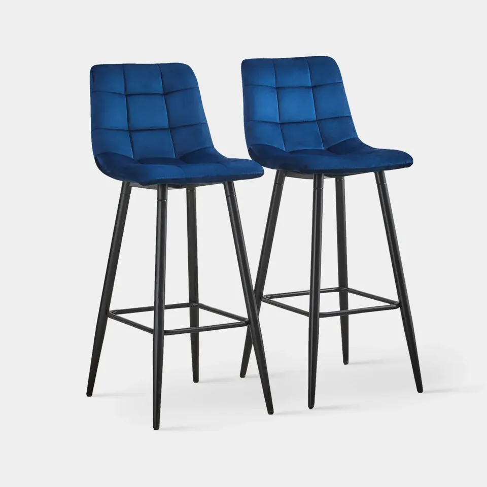 BOXED CHRISTIE SET OF TWO BLUE BARSTOOLS