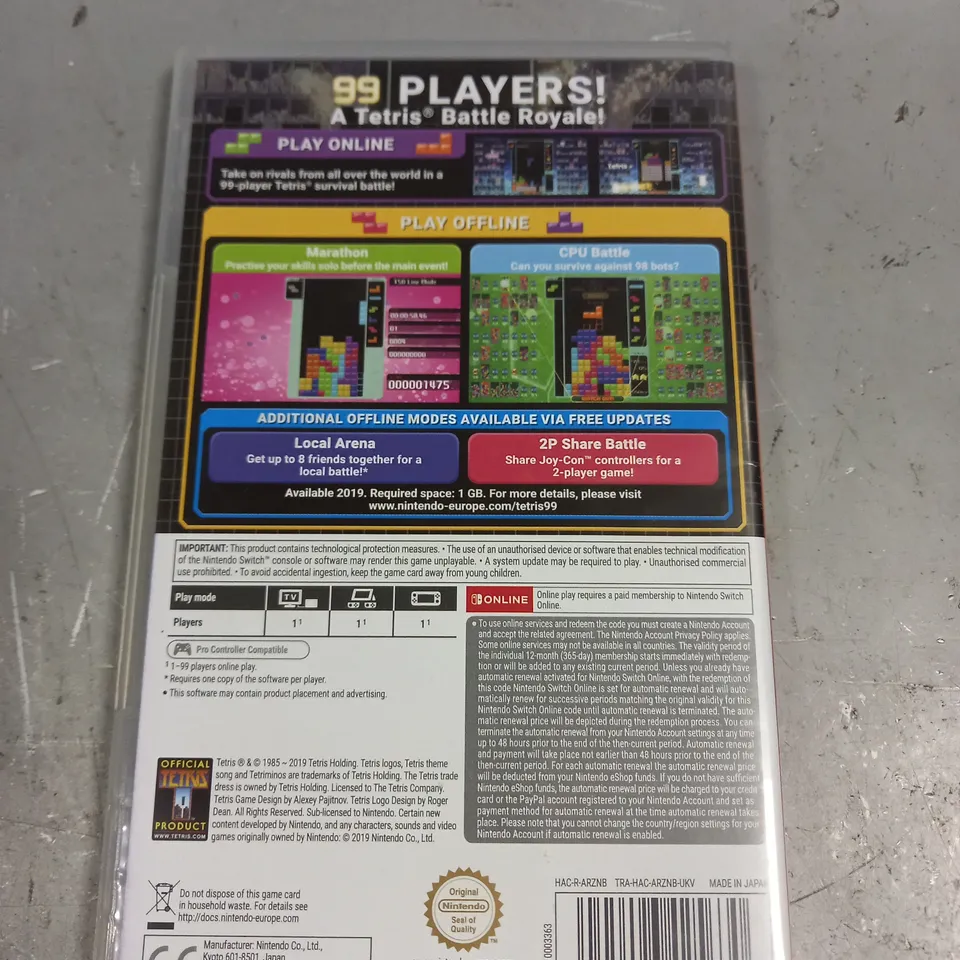 TETRIS 99 FOR NINTENDO SWITCH 
