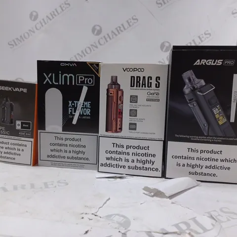 APPROXIMATELY 20 BOXED E-CIGARETTES TO INCLUDE ARGUS PRO , GEEKVAPE H45 CLASSIC , OXVA XLIM PRO , ETC