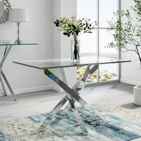 BOXED SWASEY 120cm WIDE STYLISH TEMPERED GLASS DINING TABLE (2 BOXES)