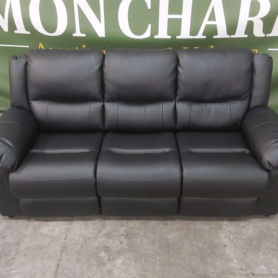 QUALITY DESIGNER BLACK FAUX LEATHER 3 SEATER SOFA 