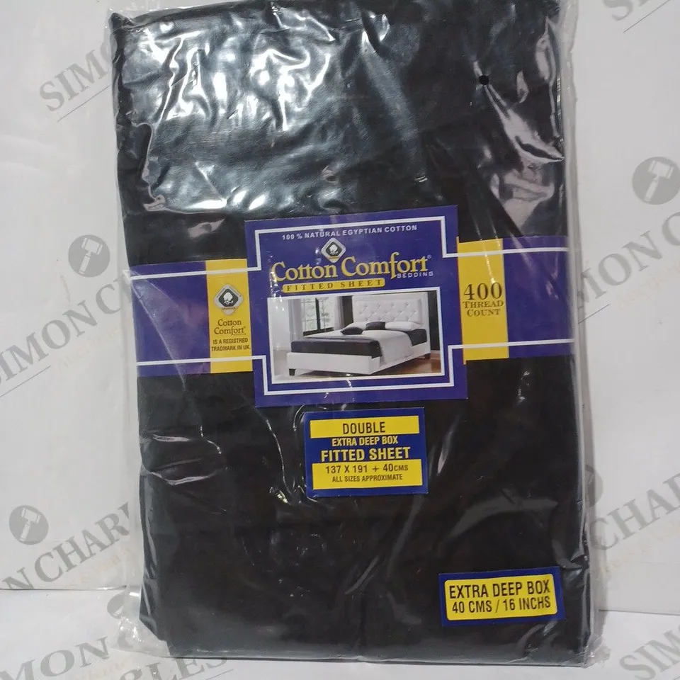 COTTON COMFORT EXTRA DEEP BOX FITTED SHEET IN BLACK - DOUBLE SIZE