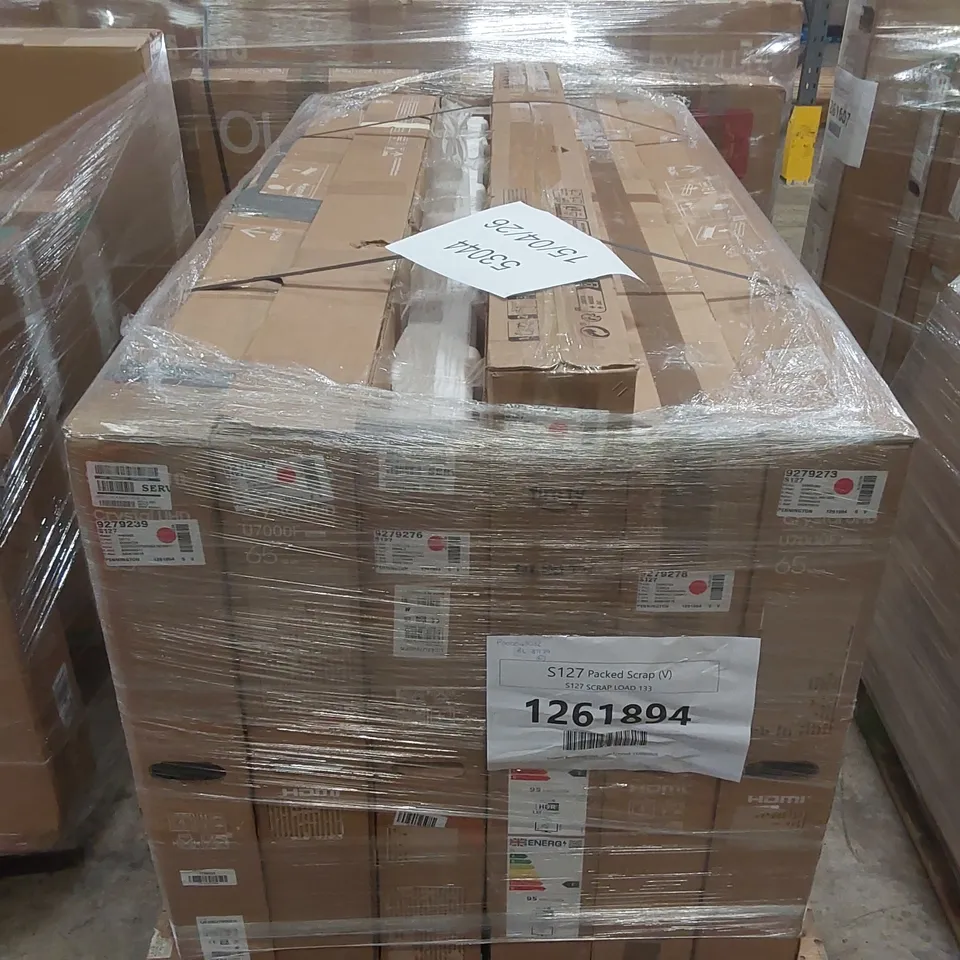 PALLET CONTAINING A LARGE QUANTITY OF ASSORTED DAMAGED TVs
