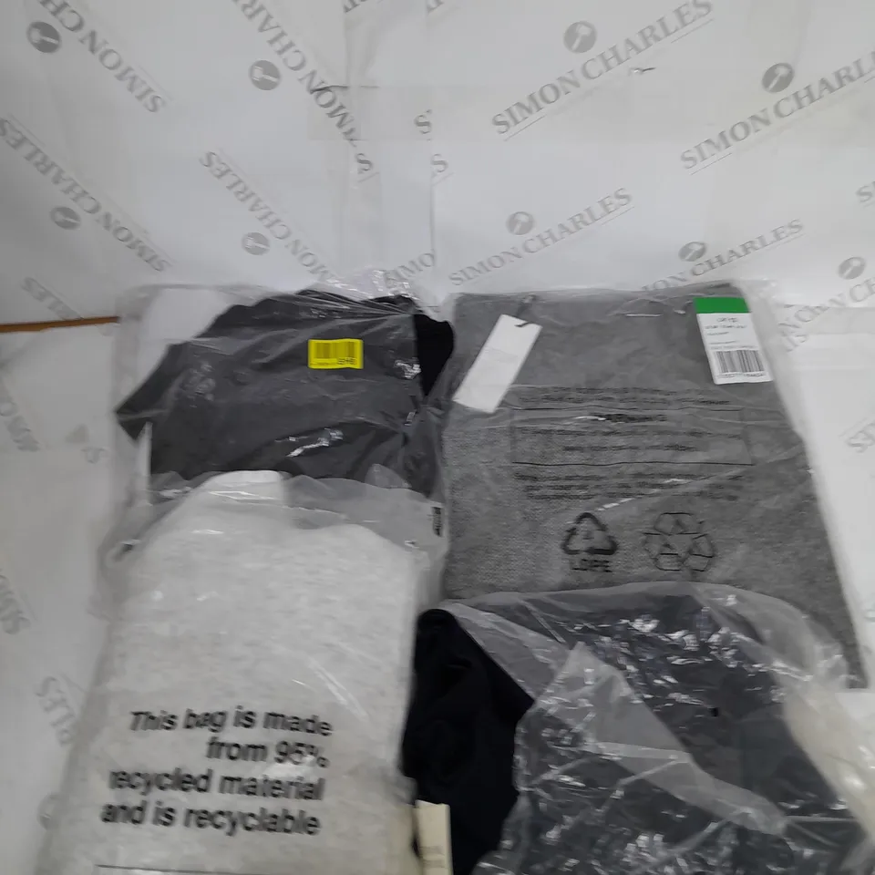 LARGE BOX OF ASSORTED CLOTHING ITEMS IN VARIOUS COLOURS AND SIZES INCLUDING TROUSERS , TOPS AND JUMPERS 