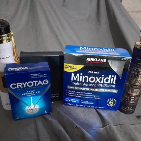 BOX OF APPROXIMATELY 15 AEROSOLS TO INCLUDE  - CRYOTAG - MINOXIDIL - RITUALS - COLLECTION ONLY 