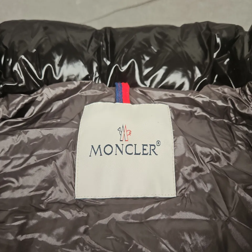 MONCLER BLACK MAYA JACKET WITH HOOD, SIZE 1 WITH TAGS