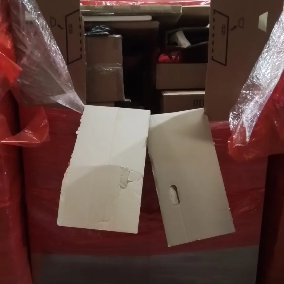 PALLET CONTAINING VARIOUS ASSORTED ITEMS TO INCLUDE:PICTURE FRAME, FIRE GUARD, MOSQUITO NET,,SHOE STORAGE BOXES, PULL UP BAR AND OTHER ASSORTED ITEMS...