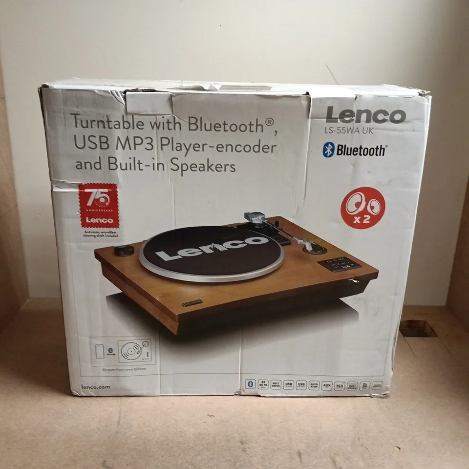 LENCO TURNTABLE WITH BLUETOOTH, USB MP3 PLAYER-ENCODER AND BUILT-IN SPEAKERS – BOXED
