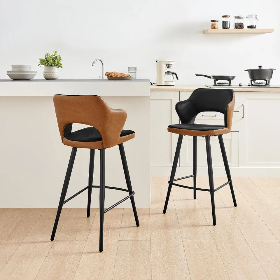 BOXED KAI BLACK VELVET TAN FAUX LEATHER BLACK LEG BAR CHAIR (1 BOX)