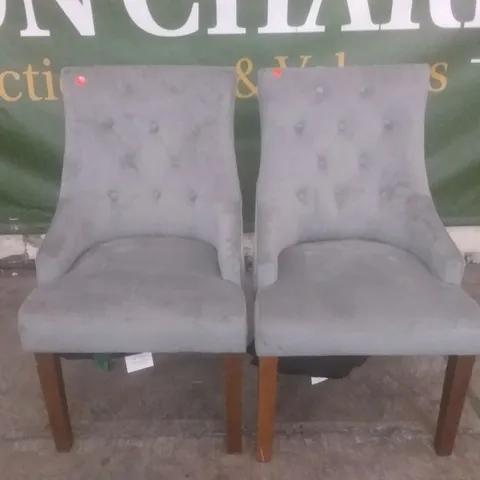 SET OF 2 NEW DUKE GREY LEATHER BUTTON BACK DINING CHAIRS (OAK LEG)