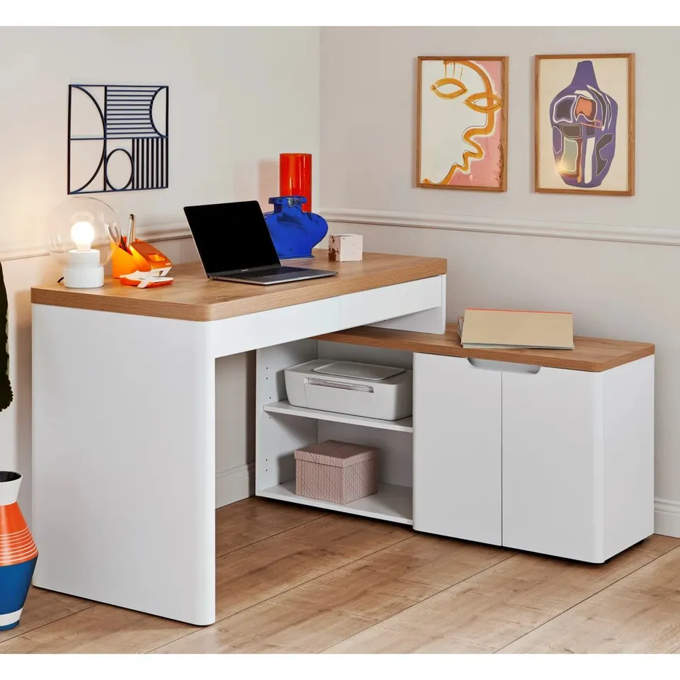 BOXED ARRIAGA L-SHAPE EXECUTIVE DESK - CORE OAK/WHITE