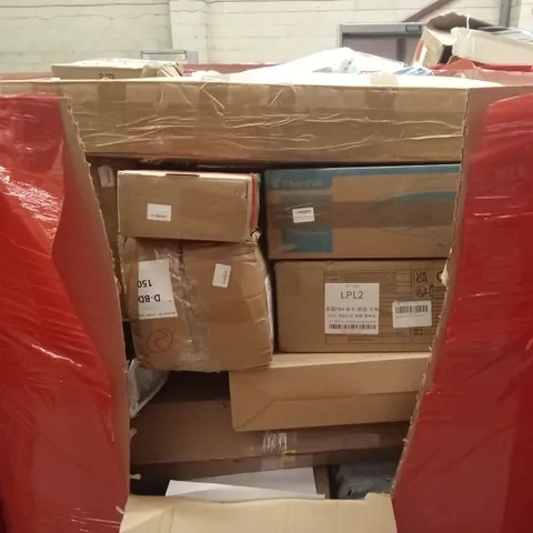 PALLET OF ASSORTED HOUSEHOLD GOODS AND PRODUCTS TO INCLUDE; PANDA PILLOW, CEILING FAN WITH LIGHT, KIDS TRAMPOLINE ETC