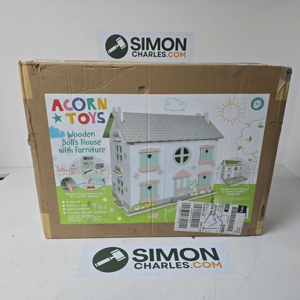 BOXED ACORN WOODEN DOLLHOUSE WITH FURNITURE
