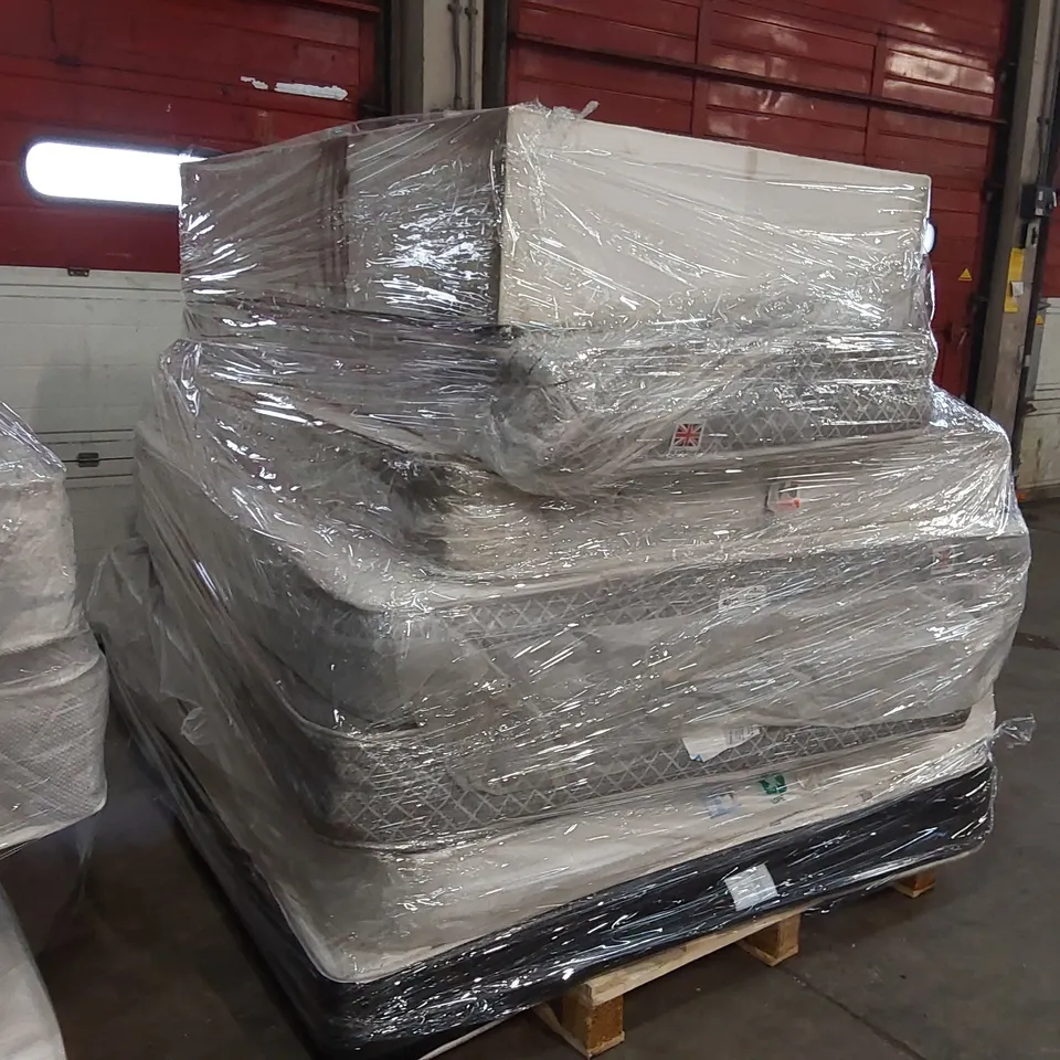 PALLET OF 5 MATTRESSES - ASSORTED SIZES, CONDITIONS, BRANDS AND 1 DIVAN BASE PART