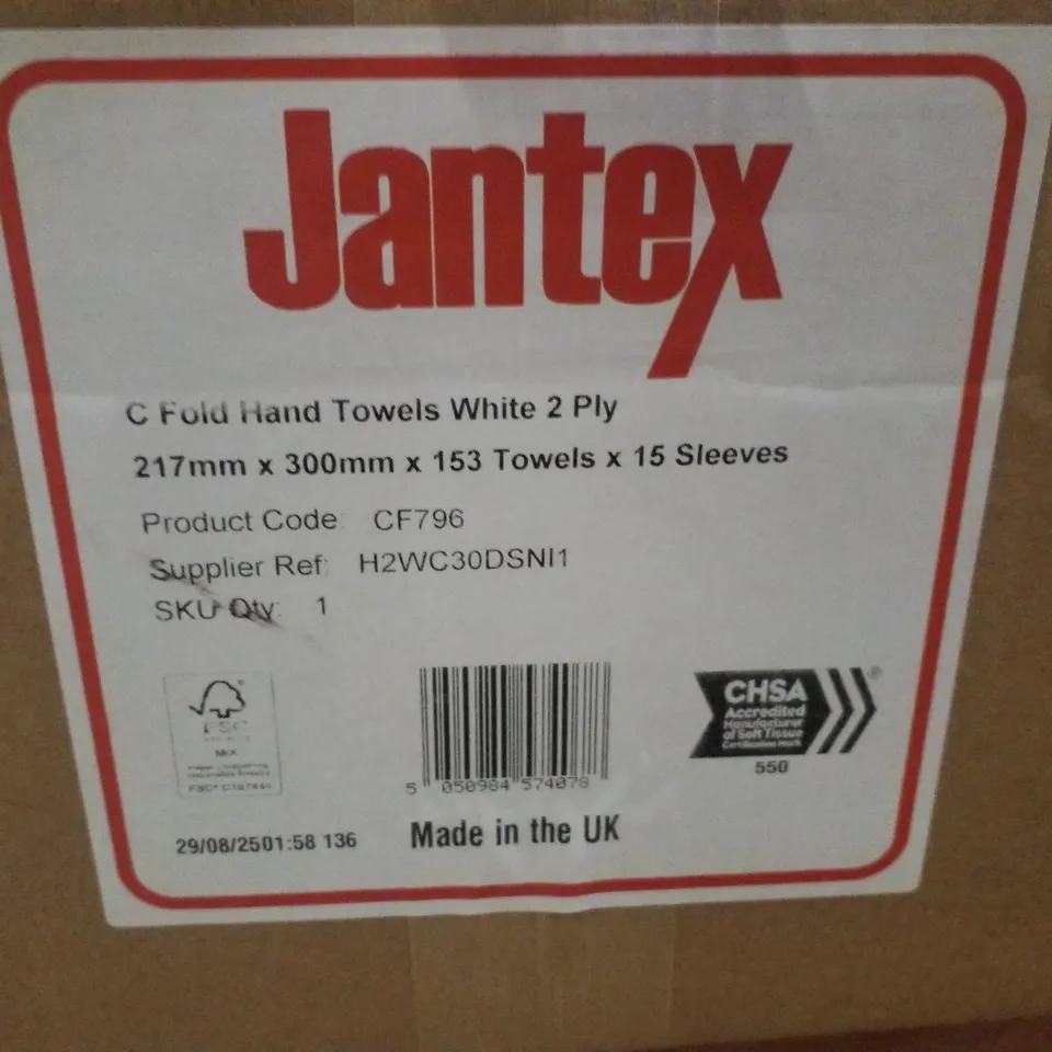 BOX CONTAINING 153 BRAND NEW JANTEX C FOLDHAND TOWELS - WHITE