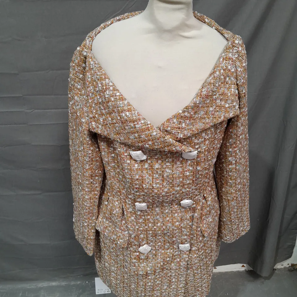 SELF PORTRAIT GOLDEN TINSEL BOUNCE OFF SHOULDER MINI DRESS GOLD - UK 14