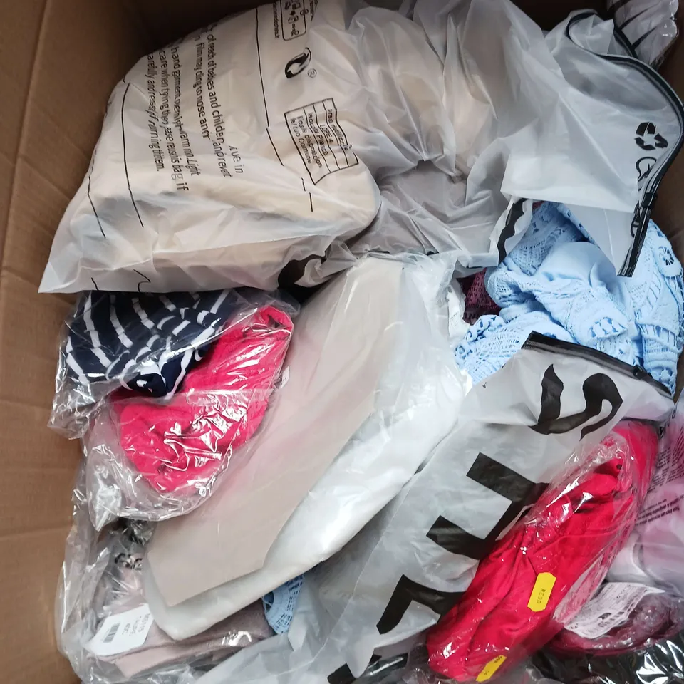APPROXIMATELY 20 ASSORTED CLOTHING ITEMS IN VARIOUS SIZES AND STYLES TO INCLUDE - DRESS, SHORTS, JACKET, ETC