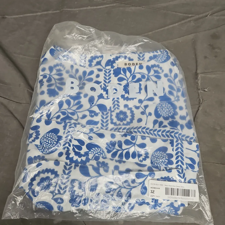 BODEN ANYA SLEEVELESS LINEN DRESS – BLUE FLORAL, UK 10R