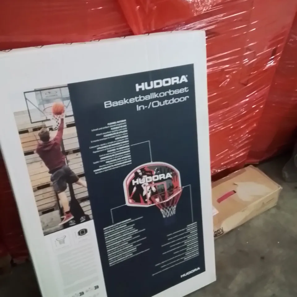 PALLET OF ASSORTED HOUSEHOLD GOODS AND PRODUCTS TO INCLUDE;BASKETBALL HOOP,SCOOTER 