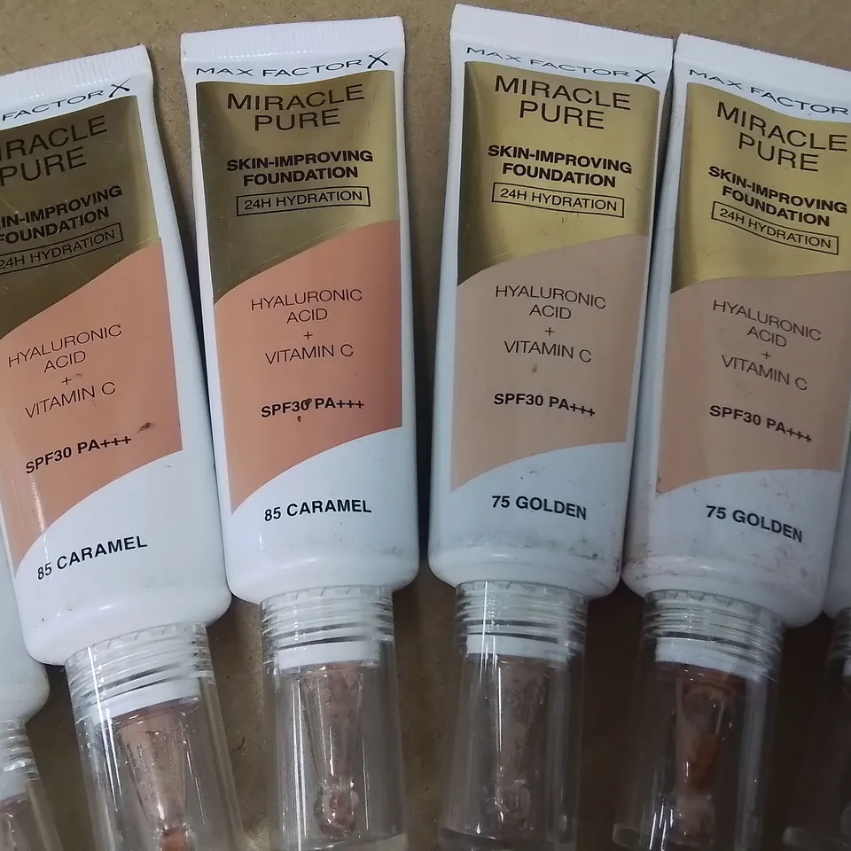LOT OF 12 MAX FACTOR MIRACLE PURE SKIN IMPROVING FOUNDATIONS - 75 GOLDEN & 85 CARAMEL