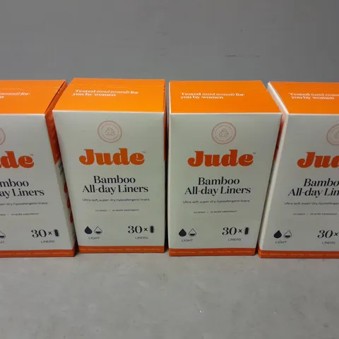 4 BOXED AND SEALED JUDE BAMBOO ALL-DAY LINERS (30 PER BOX)