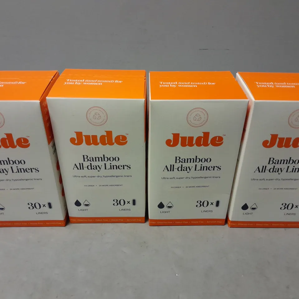 4 BOXED AND SEALED JUDE BAMBOO ALL-DAY LINERS (30 PER BOX)