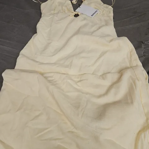 BERSHKA HALTERNECK CUT OUT MIDI DRESS, ECRU - UK SIZE S