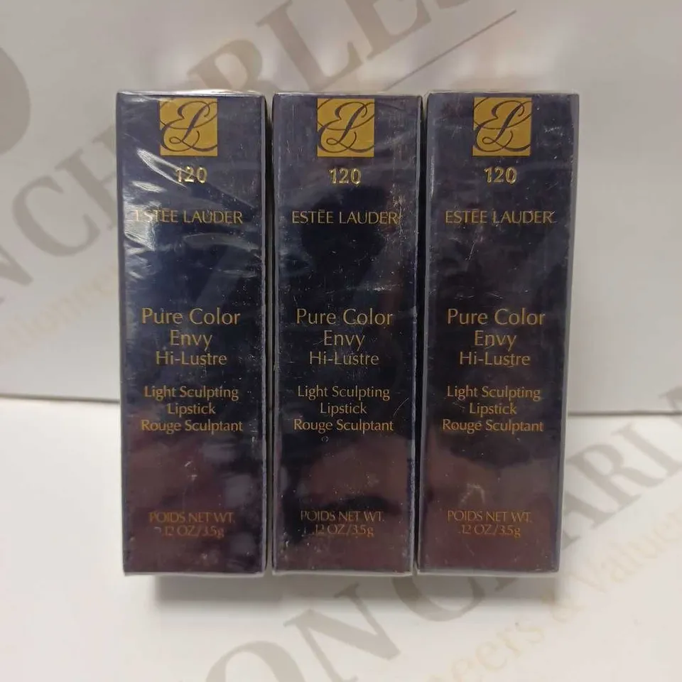 LOT OF 3 ESTEE LAUDER PURE COLOUR ENVY LIPSTICKS - #120 NAKED AMBITION